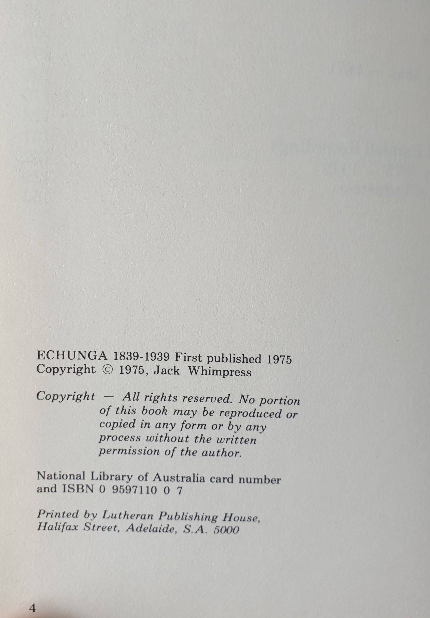 Echunga 1839-1939 by Jack Whimpress